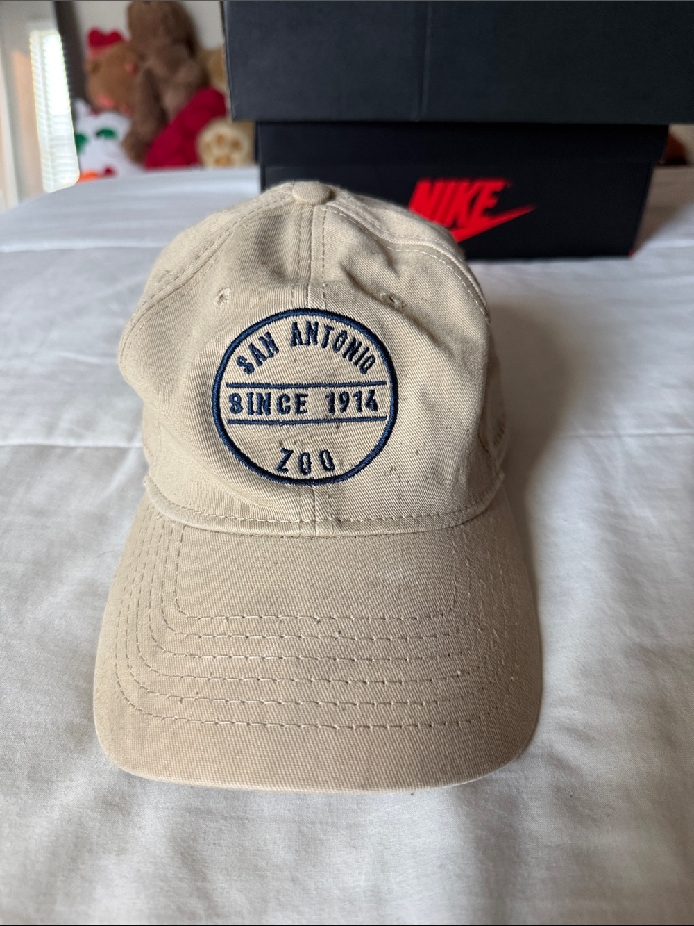 Nike Beige Baseball Cap with Navy San Antonio Zoo Patch
